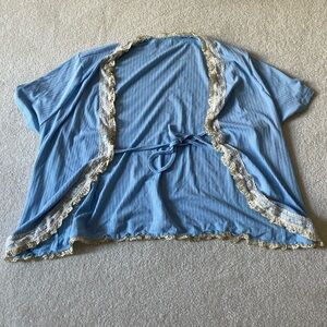 ROMWE Light Blue Short Sleeve Lace-Trim Cardigan